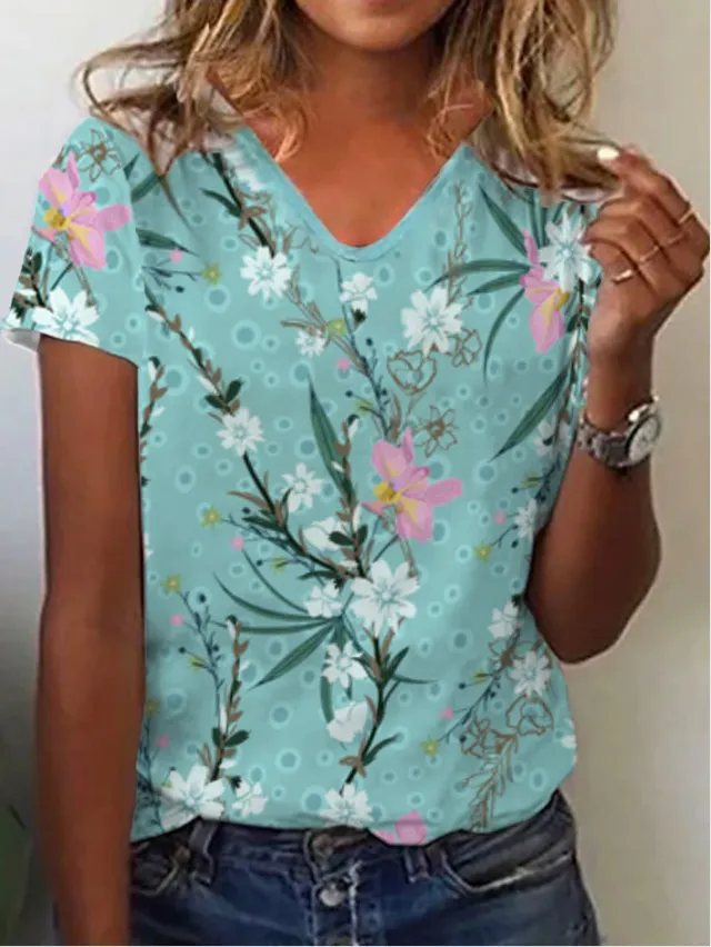European And American Leisure Digital Printing Short Sleeve Large Size Top T shirt 10 Style M - Shop at LoveMi