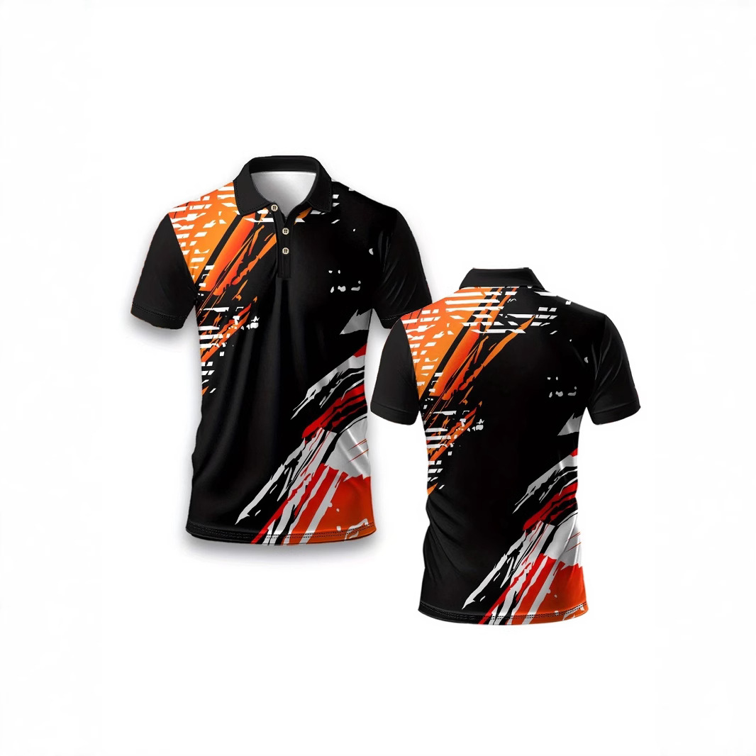Mens Short Sleeve Athletic Top Breathable Printed With A Turn Down Collar