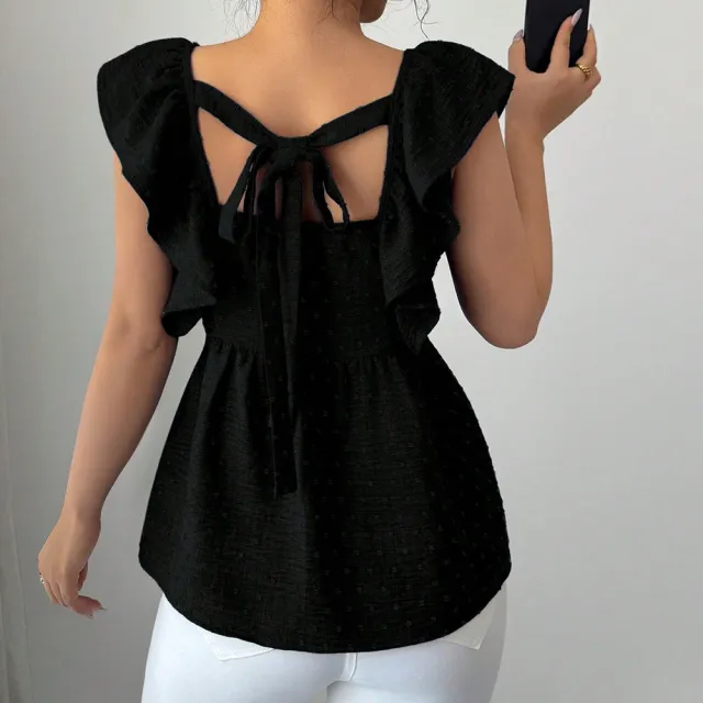 Korean style Polka dot Printed Bishop sleeve Top Black - Shop at LoveMi