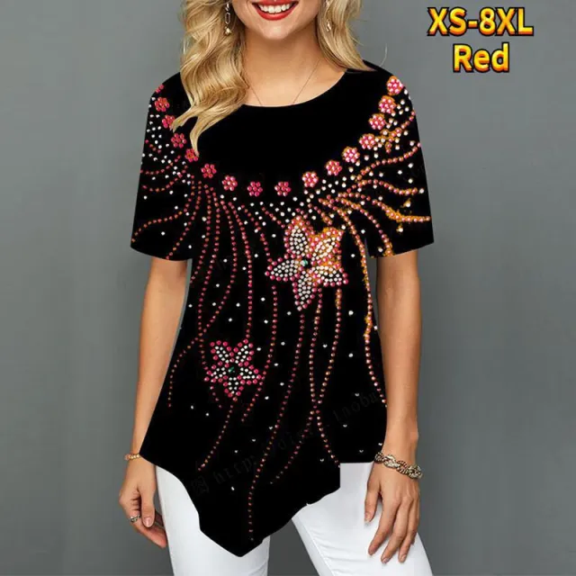 Women's Summer Wear Fashion Casual Round Neck Short Sleeves Red - Shop at LoveMi