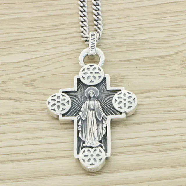 Sterling Silver Cherry Blossom Necklace Men's And Women's Vintage Cross Pendant Pendant Without Chain - Shop at LoveMi
