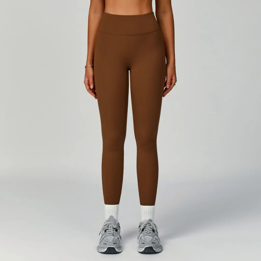 Eco-friendly Recycled High Waist Tights Outdoor Running Yoga Pants - Light Brown