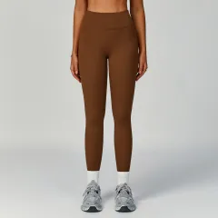 Eco-friendly Recycled High Waist Tights Outdoor Running Yoga Pants - Light Brown - View 1
