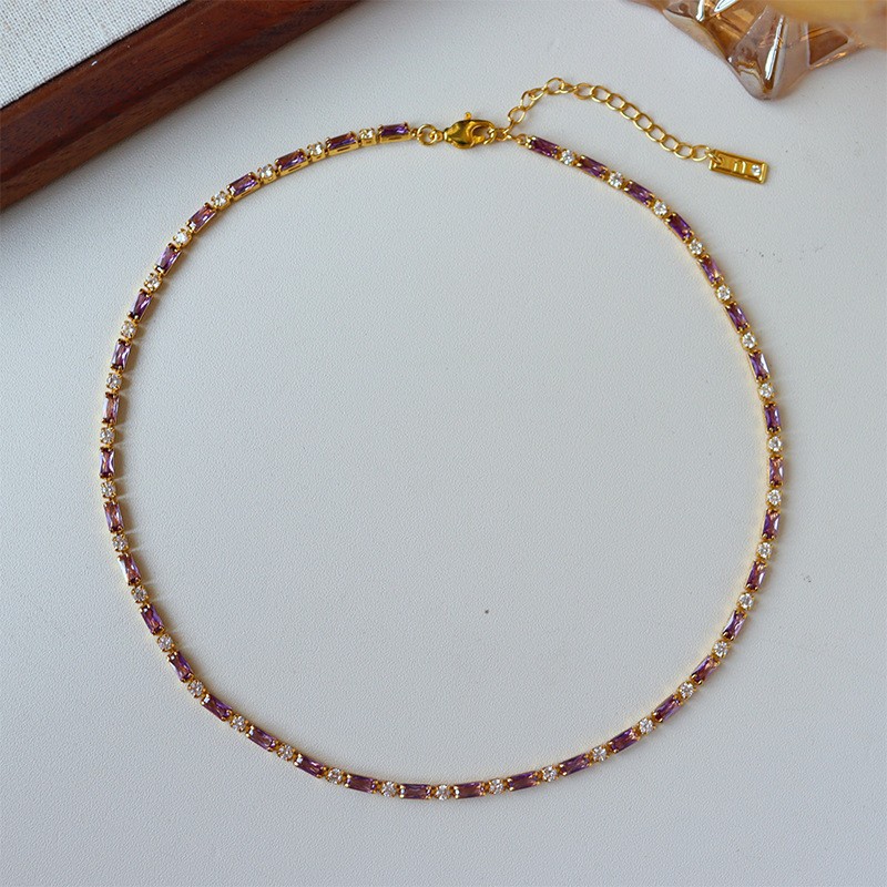 Dopamine Color Square Zircon Necklace For Women