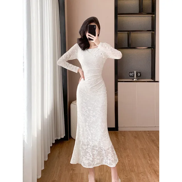 A Light Luxury And Elegant Lace Dress That Wraps Around The Buttocks White - Shop at LoveMi