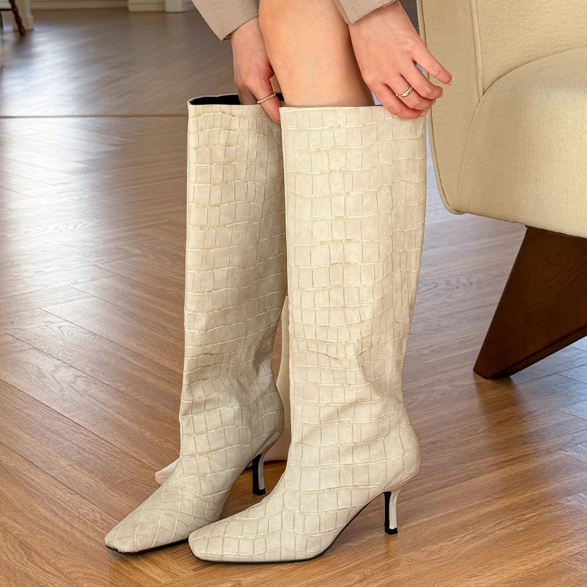 Textured Thigh-high Boots For Women