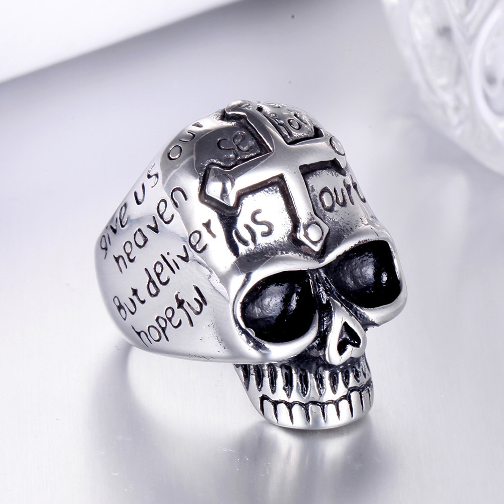 New Stylish Titanium Steel Ring With Skull And Cross Design