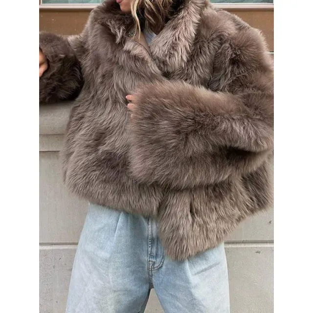 Plush Fur Coat Fashion Casual And Comfortable Eye catching Warm Brown - Shop at LoveMi