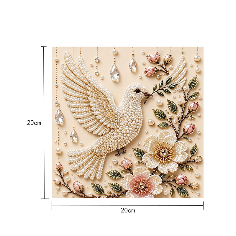 Floral And Red Bird Animal Handcrafted Pearl Painting 5