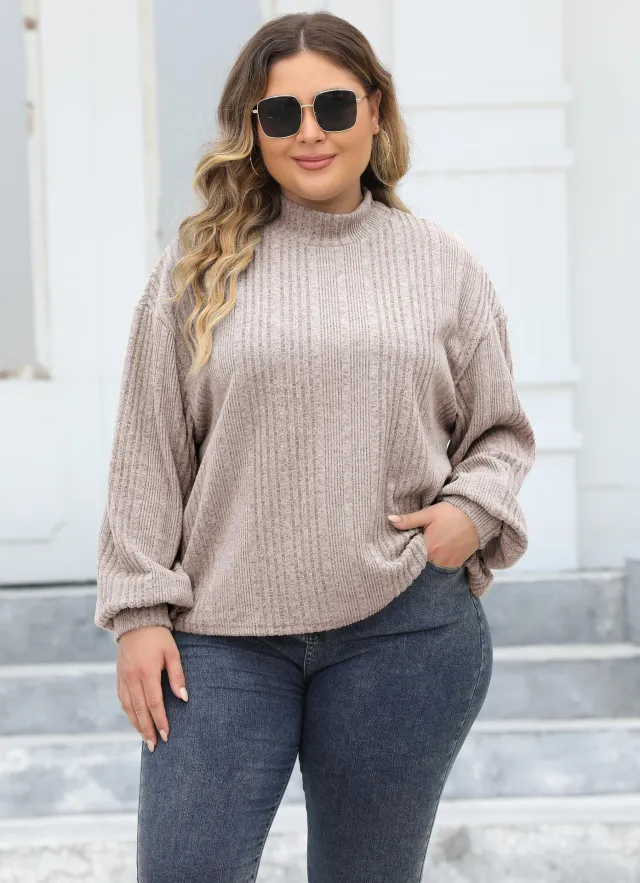 Lady's Pullover Tops Plus Size Half turtleneck T shirt Bottoming Shirt Apricot - Shop at LoveMi