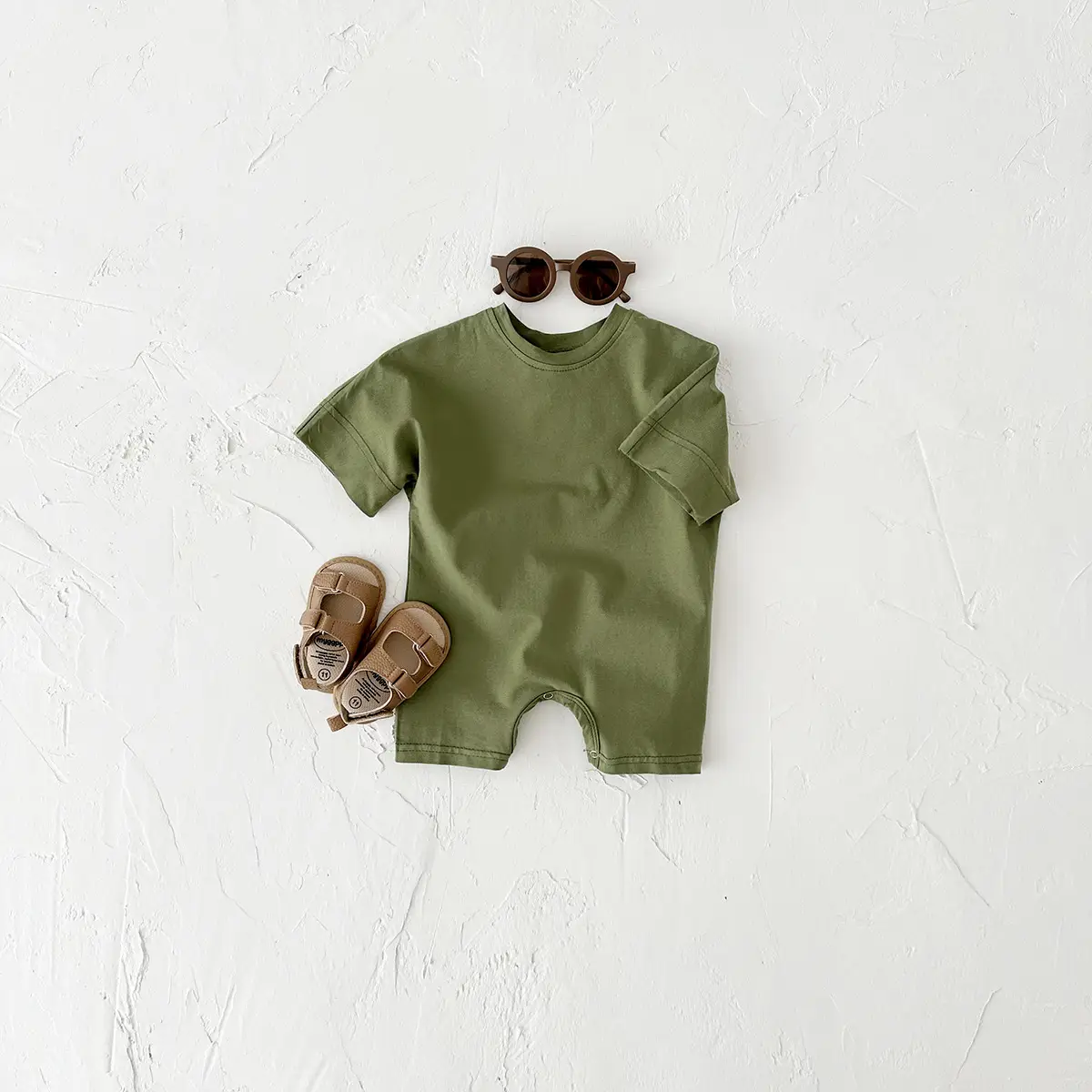 Newborn Jumpsuit Baby Solid Color Short Sleeve Infant Rompers