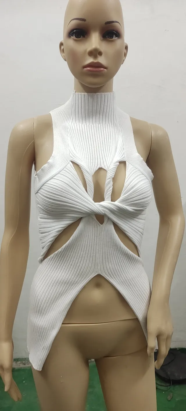 Irregular Sleeveless Hollow out Twisted Wool Vest For Women White - Shop at LoveMi