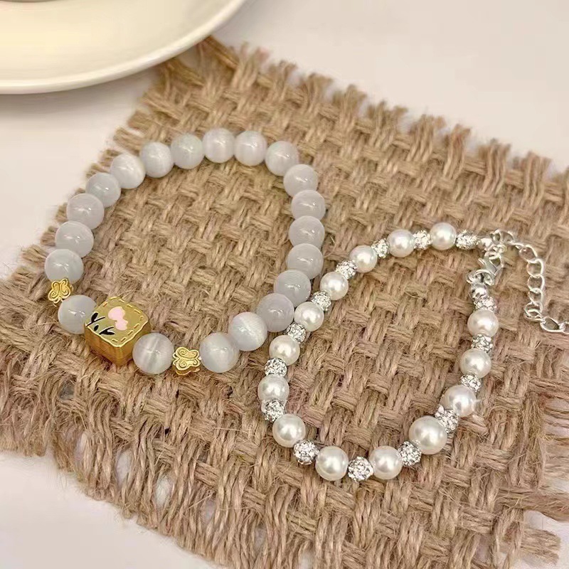 Tulip Cube Sugar Beaded Twin Bracelet
