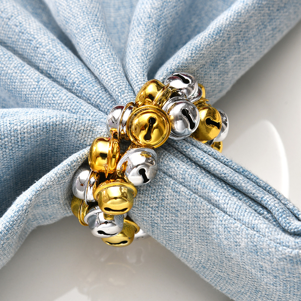 Title 1, Gold Silver Bell Beaded Napkin Ring Dining Tabl...