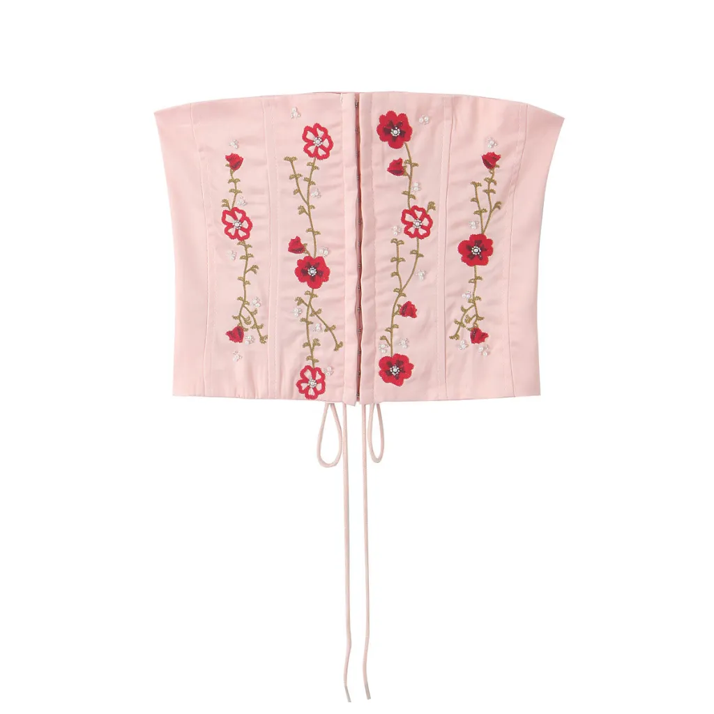 Women's Embroidered And Beaded Tube Top Waist Seal - Red