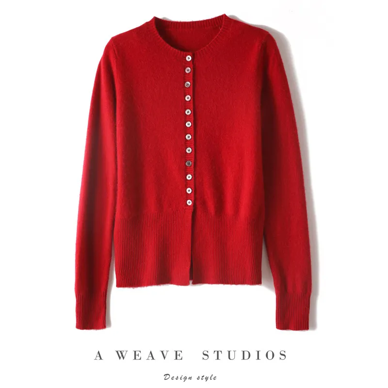 Spring And Autumn Slim Fit Slimming Cashmere Sweater Cardigan - Red