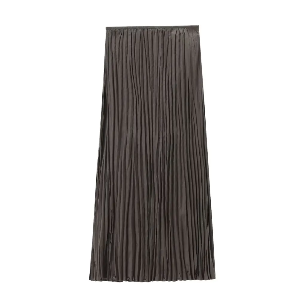 Summer New Women's Pleated Long Sling Dress - Brown Skirt