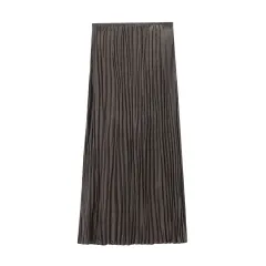 Summer New Women's Pleated Long Sling Dress - Brown Skirt - View 1