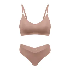 Women's V-neck Breathable Underwear Bra Panties Set - Apricot - View 1