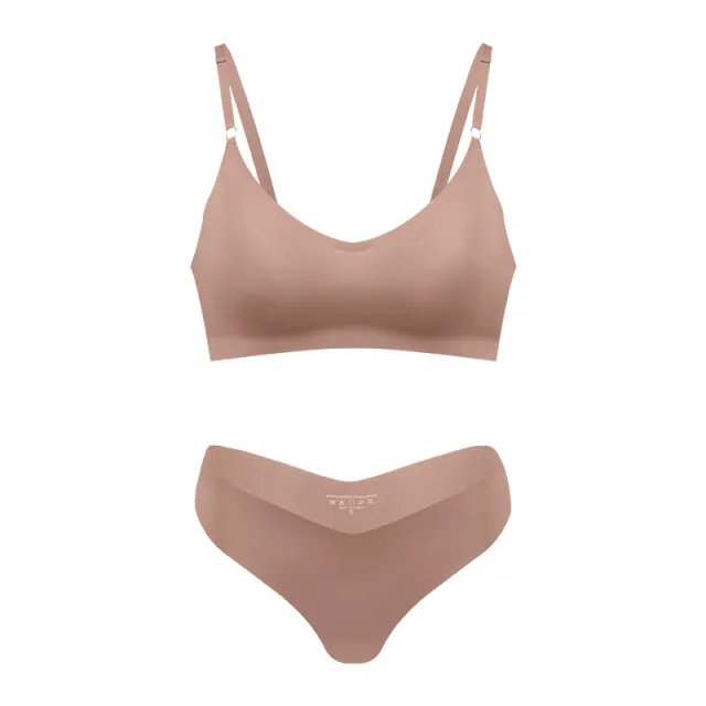 Women's V neck Breathable Underwear Bra Panties Set Apricot - Shop at LoveMi