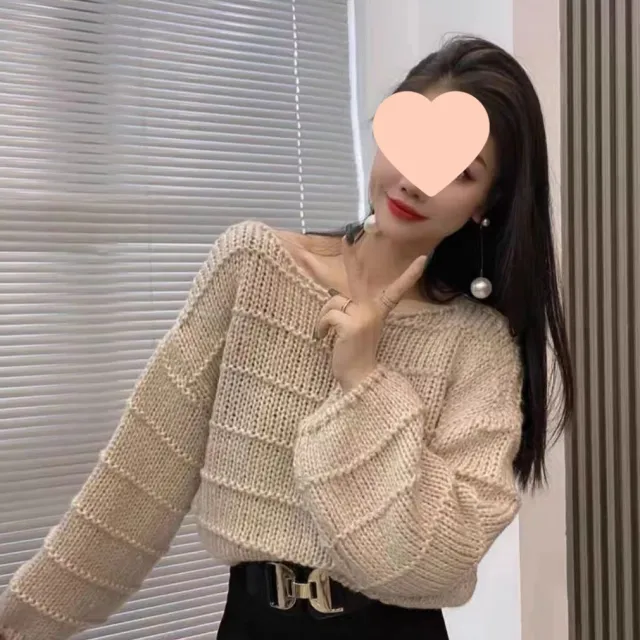 Waist cinching Short Cable knit Sweater For Women Light Khaki - Shop at LoveMi