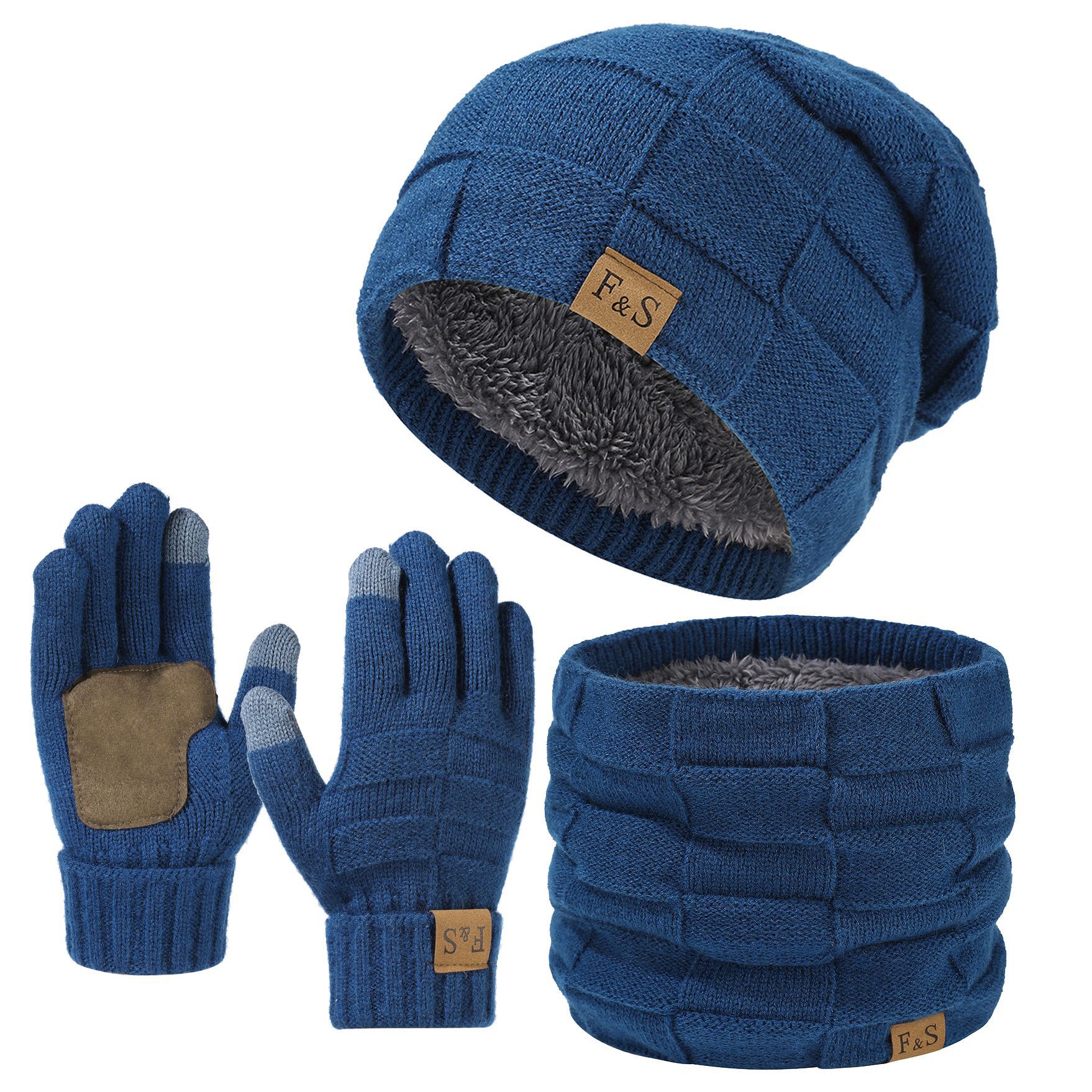 Hat Scarf Gloves Three-piece Suit Snow Day Knitted Earflaps Cap