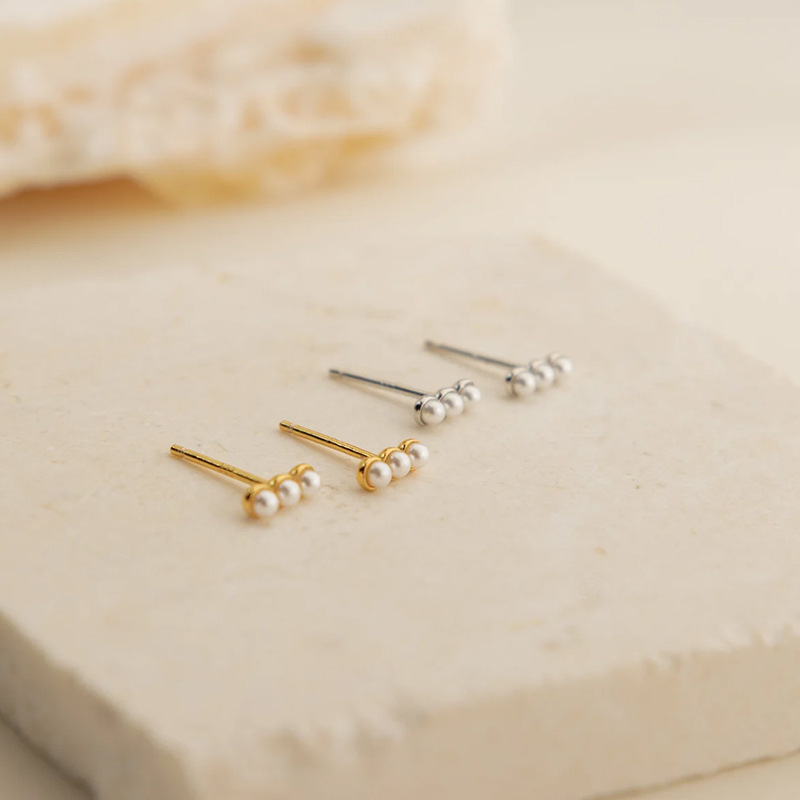 Three-bead Stainless Steel Plated Earrings - imagen 1