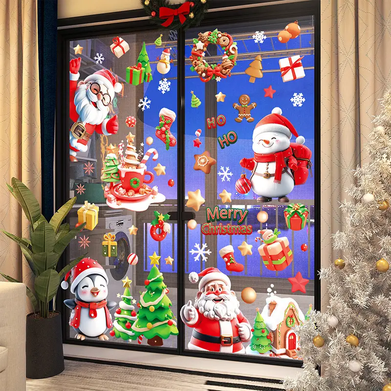 Christmas Decoration Glass Stickers Santa Claus Reindeer Snowman Static Cling Window