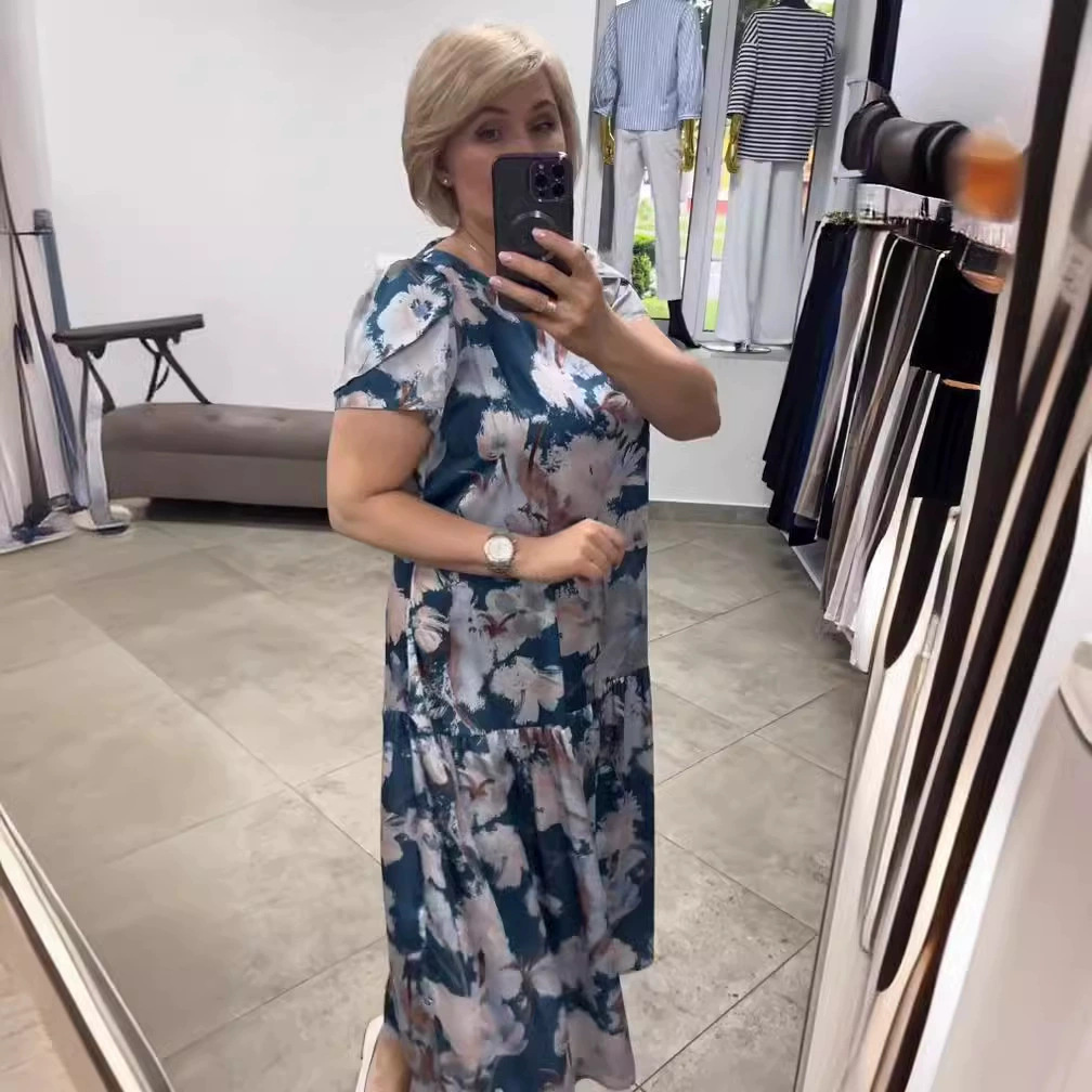 Summer Fashion Floral Noil Poplin Dress Women