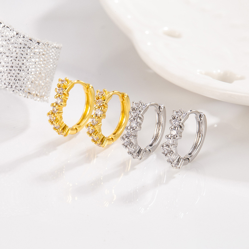 Geometric Round Diamond-Encrusted Zircon Earrings For Women