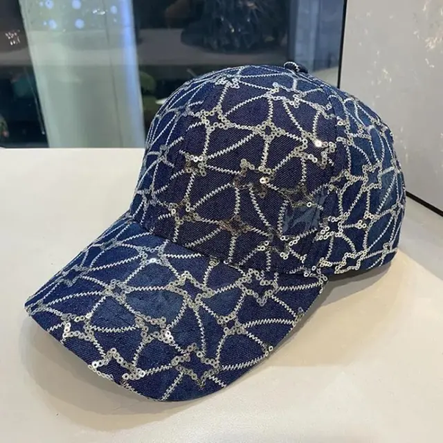 Korean Style Sequined Denim Fashion Baseball Cap Dark Blue - Shop at LoveMi
