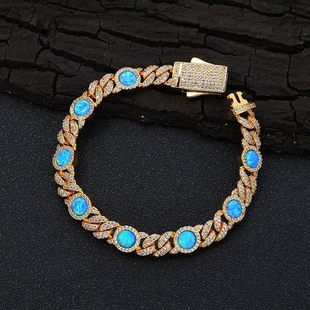 Blue Gemstone Cuban Chain Bracelet, picture 3 of 4