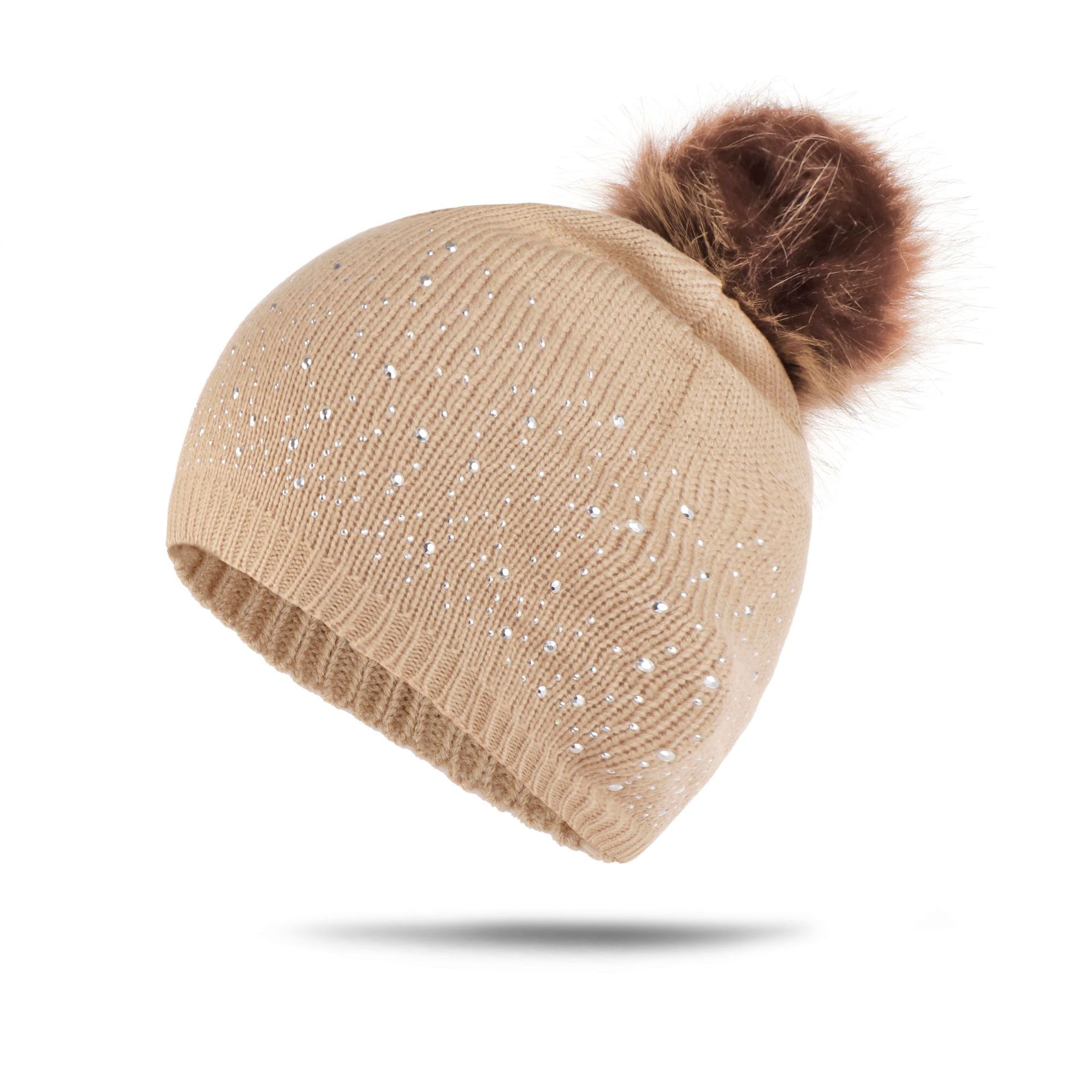 Women's Multicolor Dot Diamond Phone Case Headband Fur Ball Autumn And Winter Knitted Hat