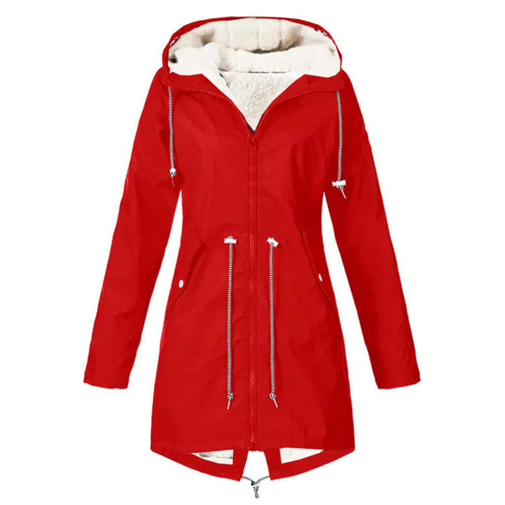 Sports Waterproof Jacket Plus Size Cotton-padded Clothes Fleece-lined - Red
