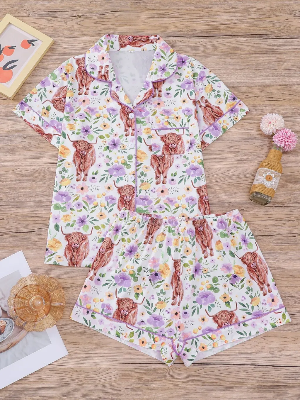 Women's Floral-print Short-sleeve Suit - Sh1002201804