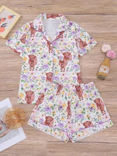 Women's Floral-print Short-sleeve Suit - Sh1002201804 - View 1