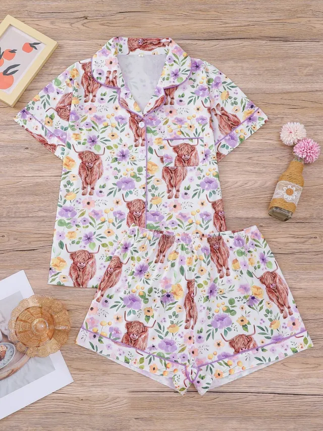 Women's Floral print Short sleeve Suit Sh1002201804 - Shop at LoveMi