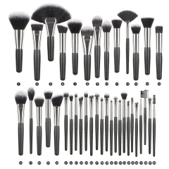 Animal Hair Makeup Brush Full Set - 38 Black Silver - View 1