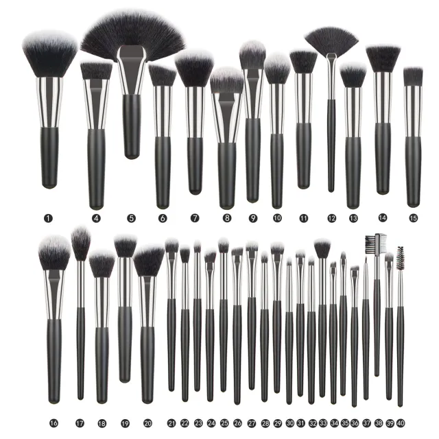 Animal Hair Makeup Brush Full Set 38 Black Silver - Shop at LoveMi