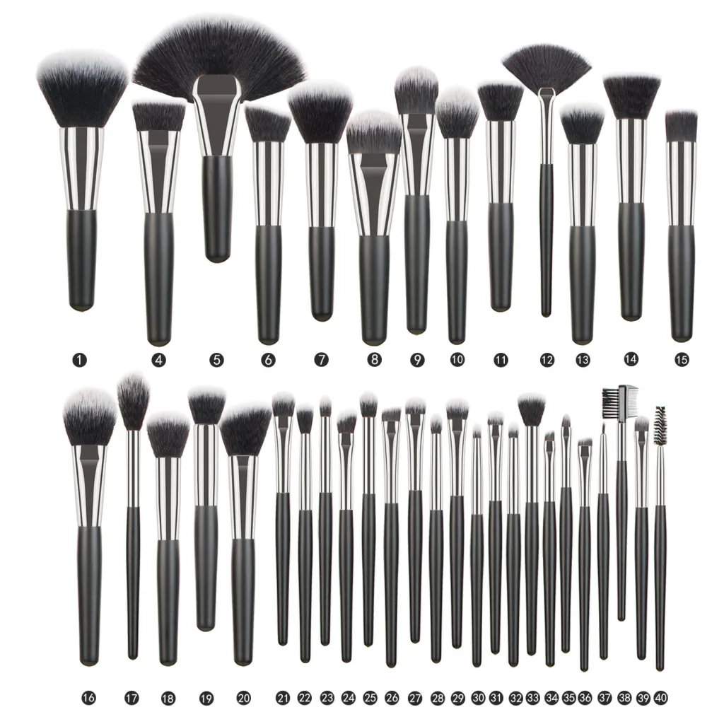 Animal Hair Makeup Brush Full Set - 38 Black Silver