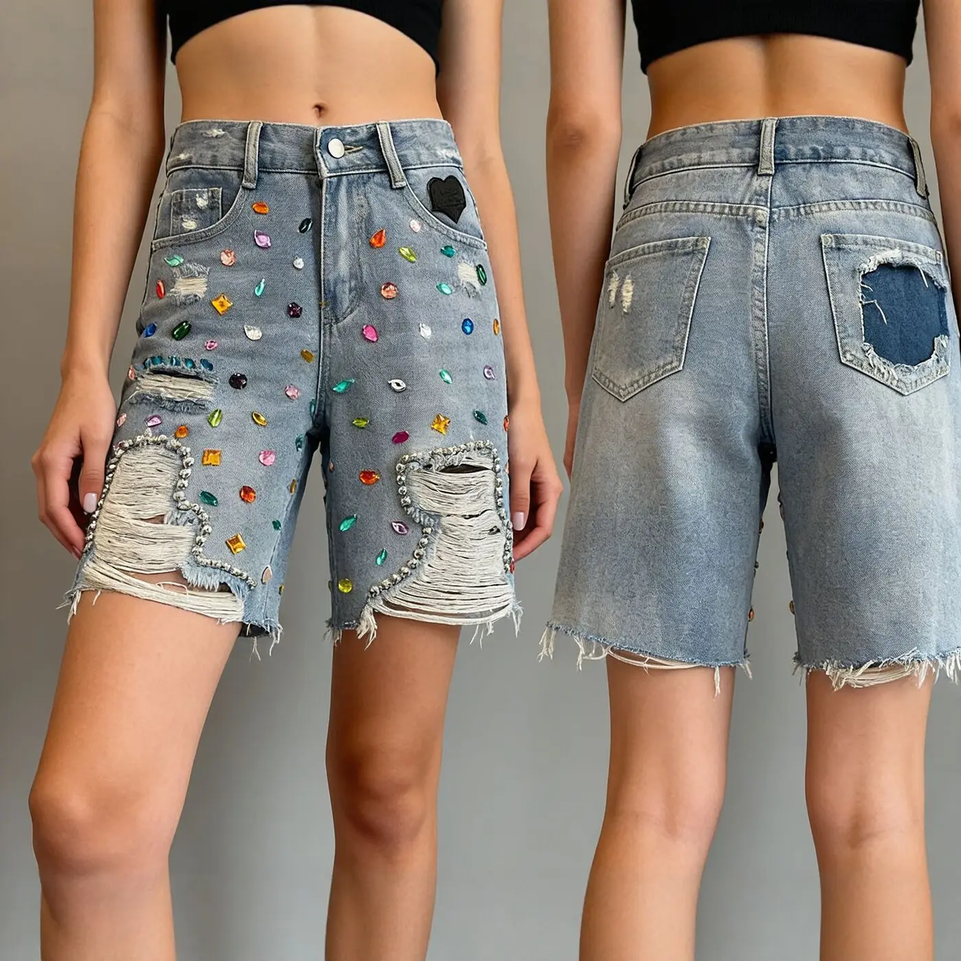 Womens Denim Capri Pants Cropped Length