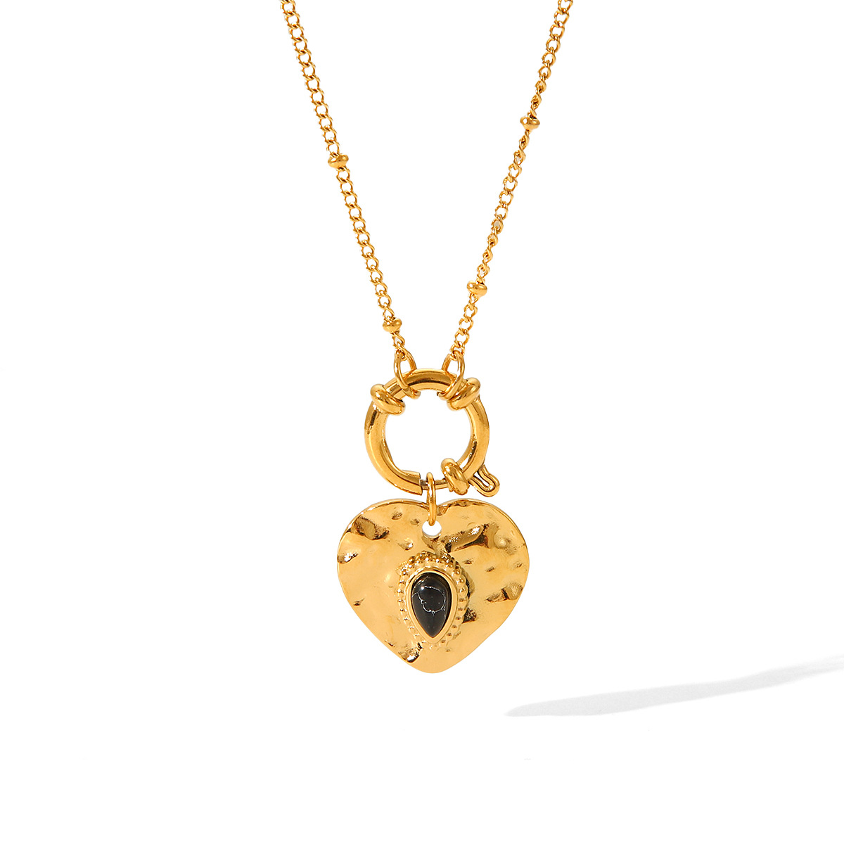 French Style Vintage Court Style Titanium Steel Heart Pendant Necklace For Women