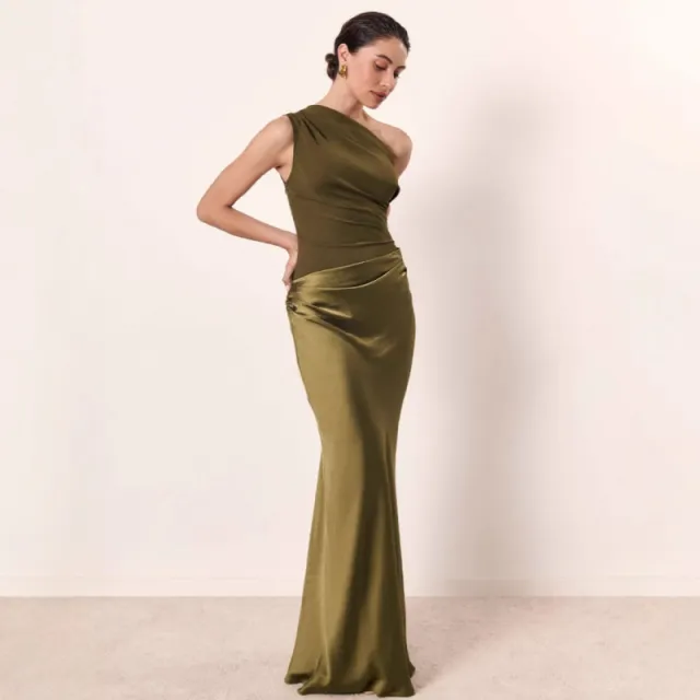 Crossbody Pleated Stitching Satin Skirt Olive - Shop at LoveMi