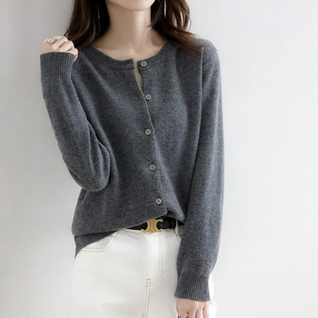 New Thin Round Neck Sweater Coat Short Outer Tops Dark Gray - Shop at LoveMi