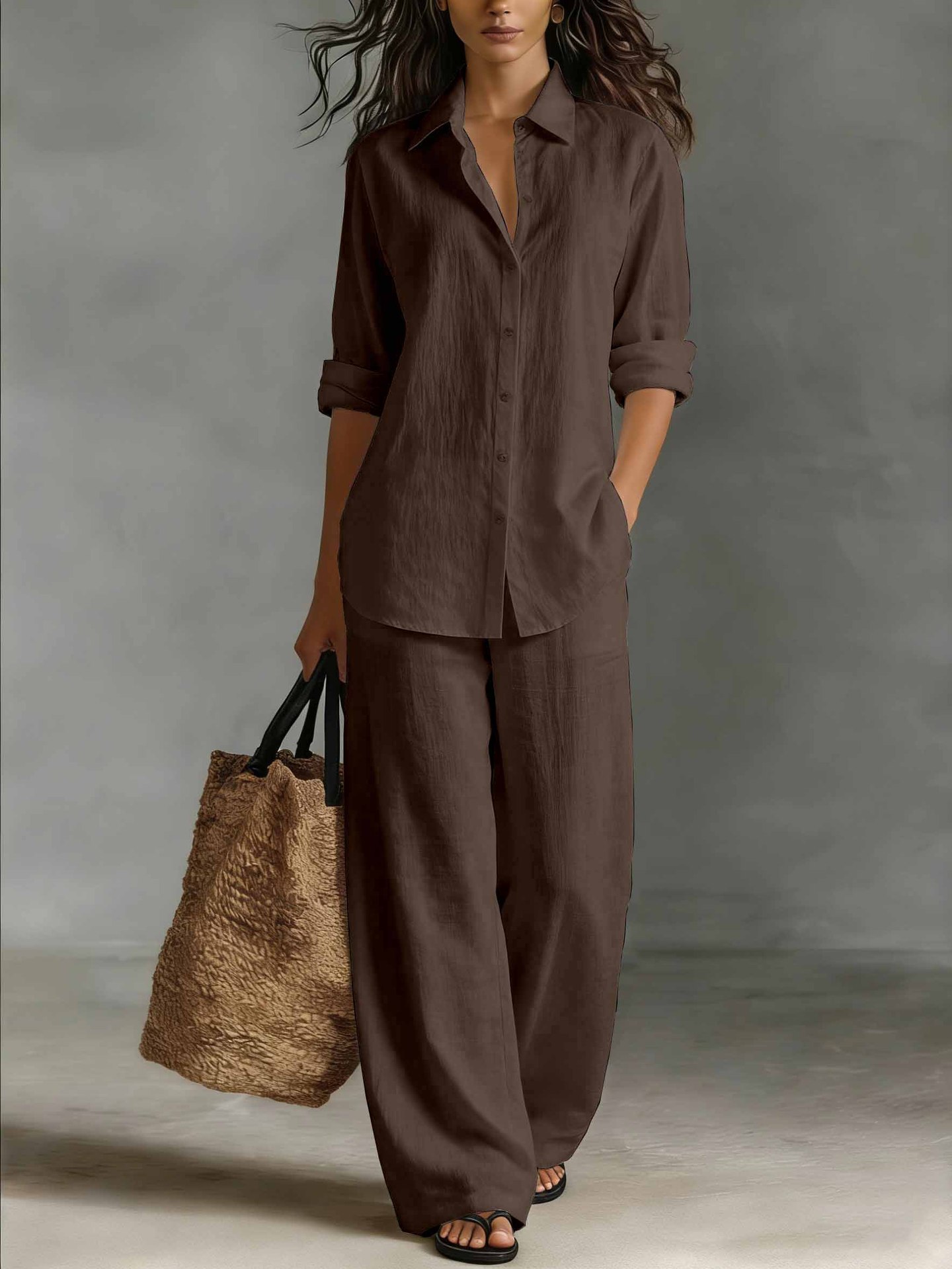 Women's Bohemian Linen Co-ord Set in Dark Brown – resort style