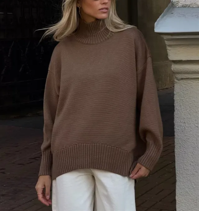 Simple And Casual Solid color Pullover Knit Sweater Brown - Shop at LoveMi