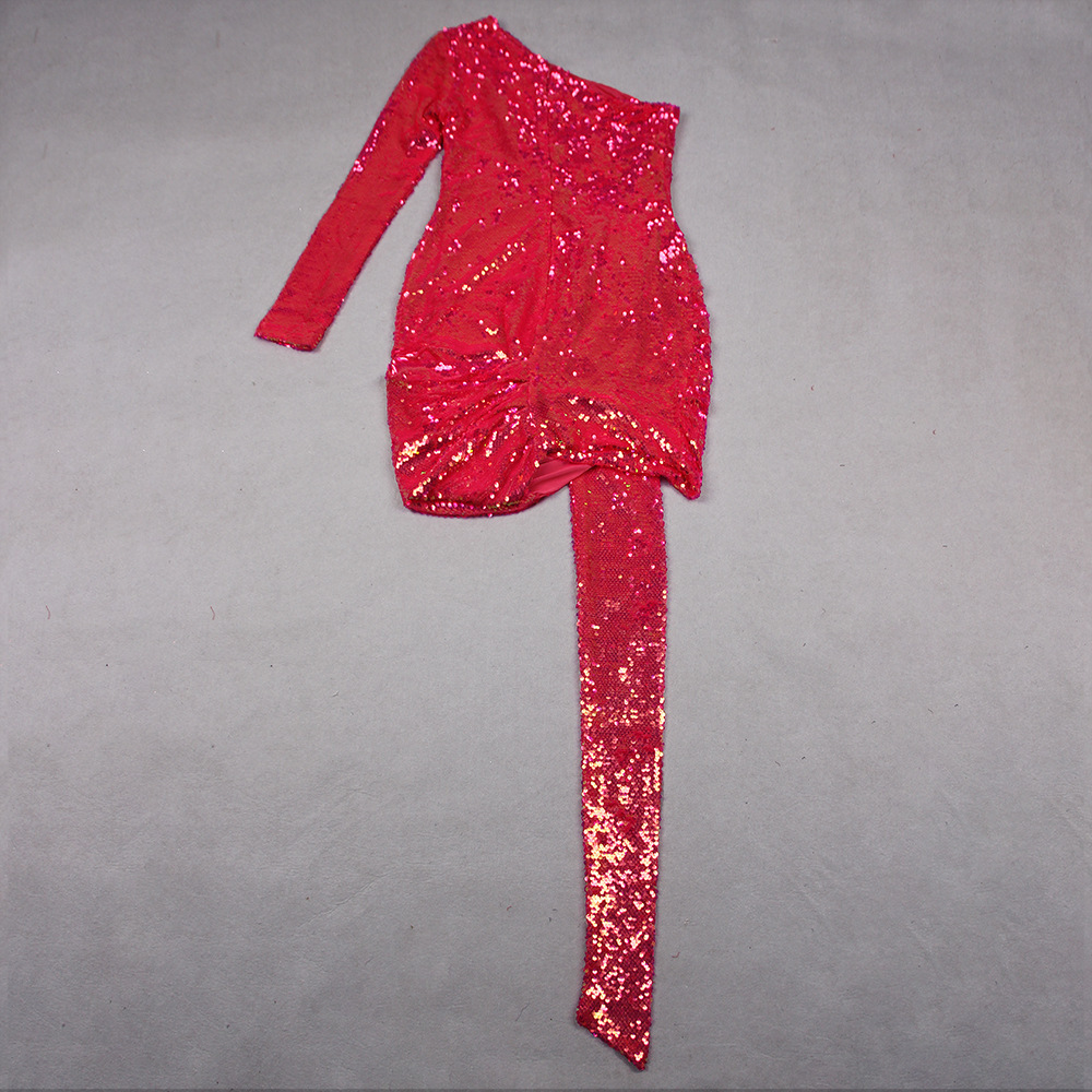 Women's Sequined One-shoulder Dress For Banquet Host Annual Meeting - Image 14