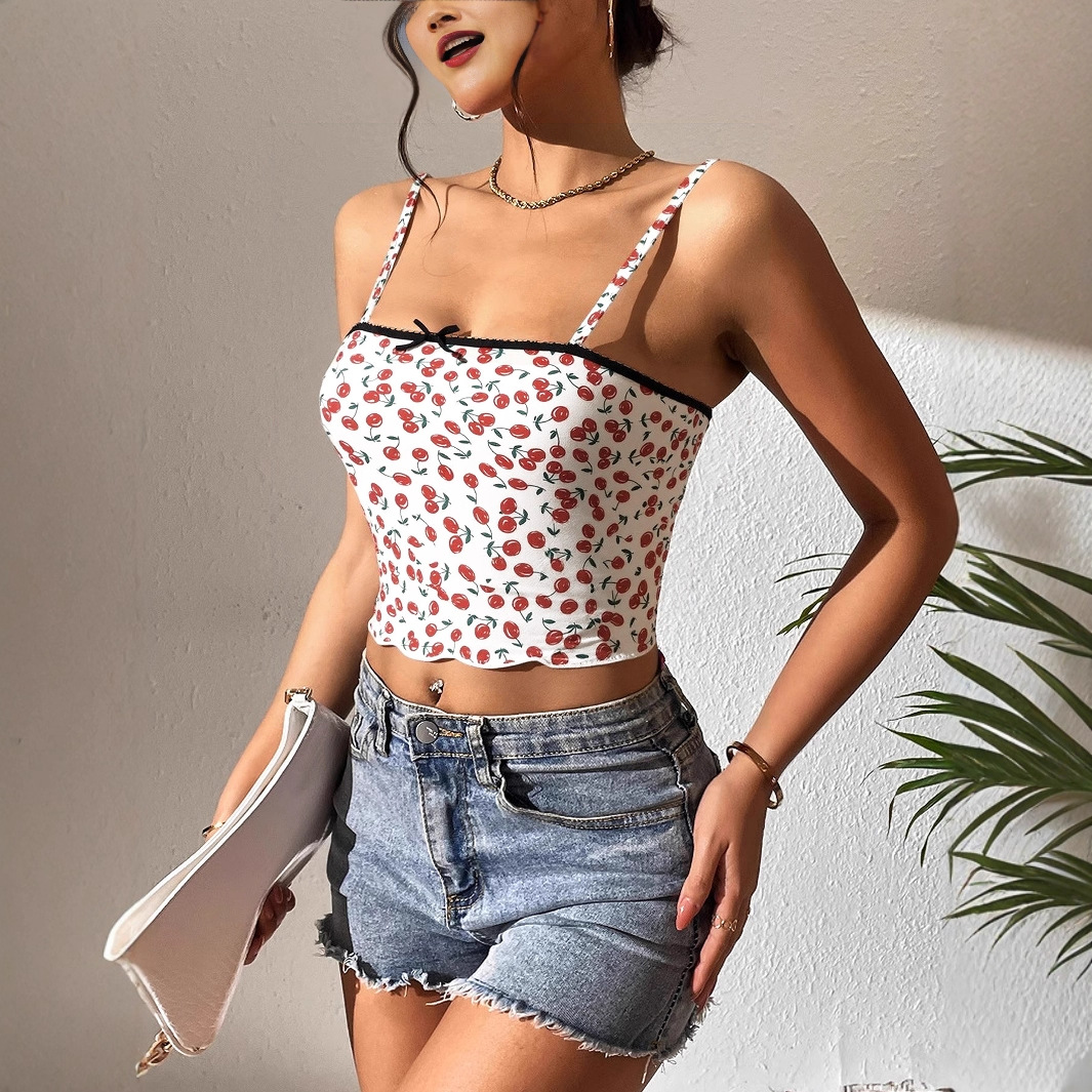 Womens Slim-fit Lace-trimmed Printed Camisole