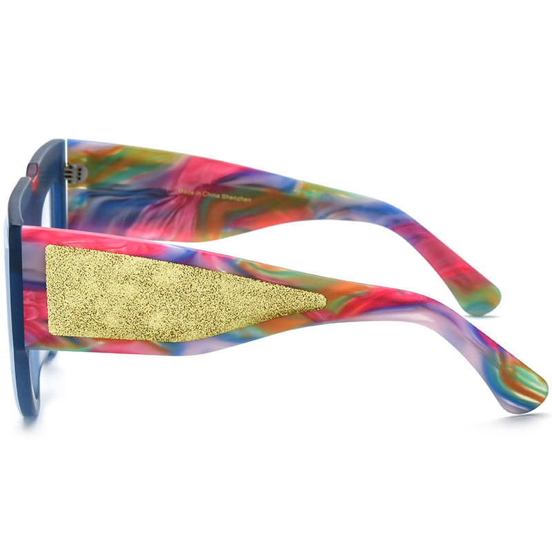 Multi-Color Patchwork Cat's Eye Frosted Plate Glasses Frame - Image 5