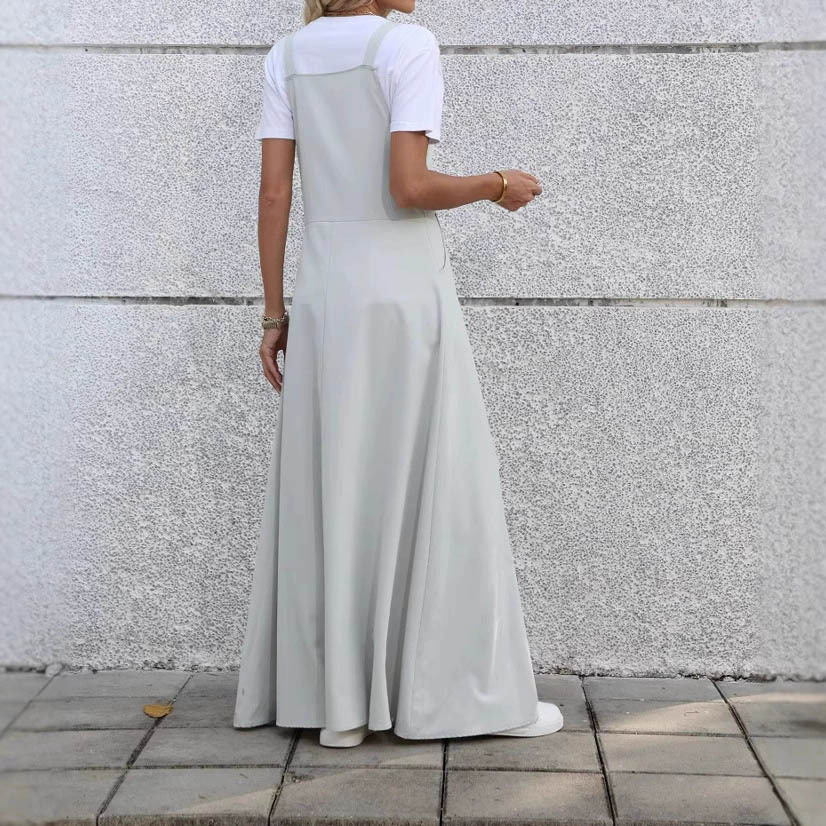 Comfort And Casual Design Waist Pleated Slimming Elegant One-piece Suspender Dress